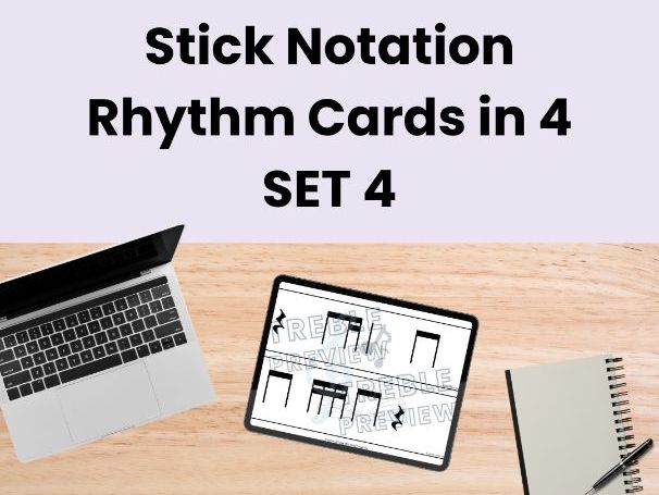 Stick Notation Rhythm Cards in 4 - SET 4