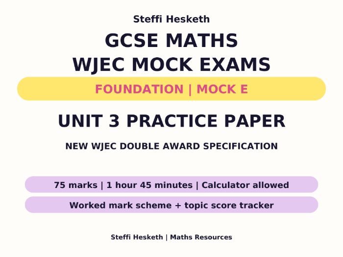 WJEC GCSE Maths & Numeracy Unit 3 Foundation Mock E + Mark Scheme