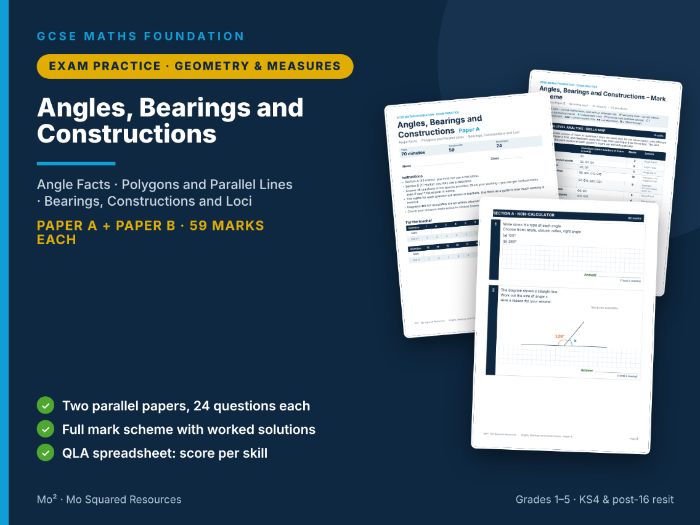 Angles, Bearings and Constructions – GCSE Maths Foundation Exam Practice Pack