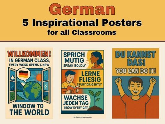 5 Inspirational Posters about German Classes 18" X 24"