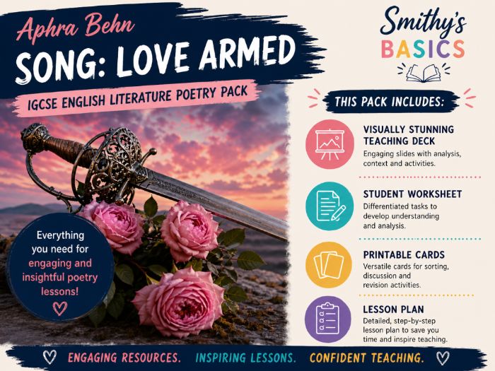 “Song: Love Armed" - poem by Aphra Behn - card activity lesson pack from Smithy's Basics