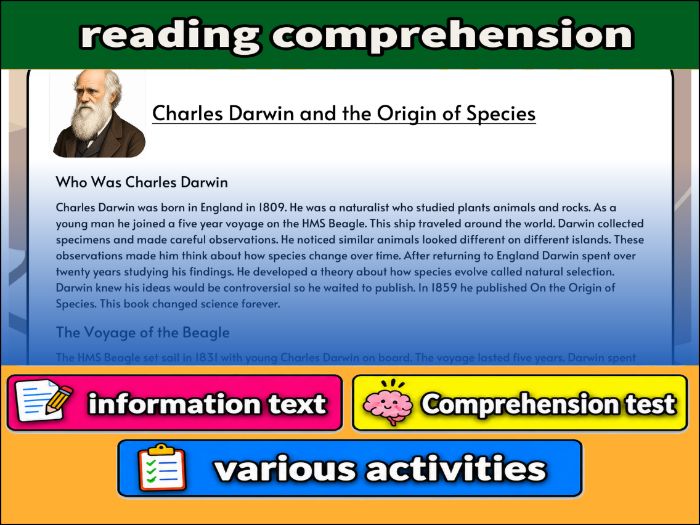 Charles Darwin and the Origin of Species- Reading Comprehension, Worksheet & Activities