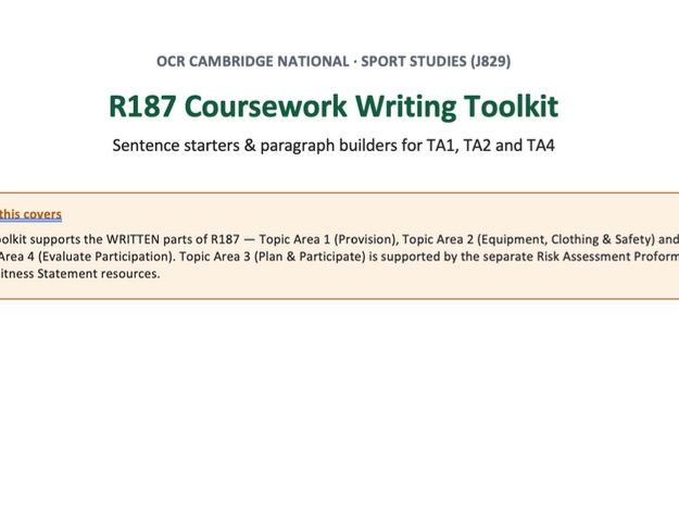 OCR Cambridge National Sport Studies (J829) - Full R187 Coursework Writing Toolkit