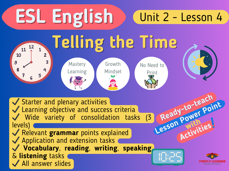 Telling the Time in English - ESL English Lesson + Activities for TEFL Teachers (2;4)