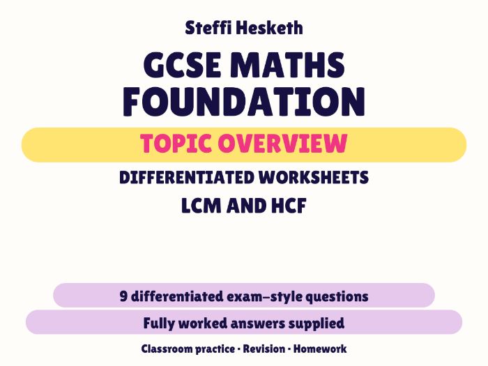 GCSE Foundation LCM and HCF | Topic Overview Differentiated Worksheet