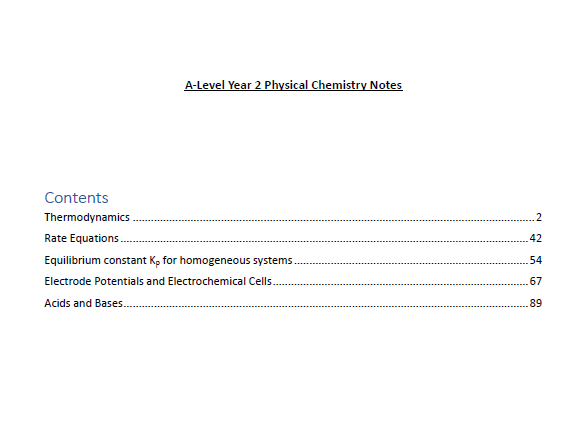AQA A-Level Chemistry - Year 2 Physical Chemistry Revision Notes