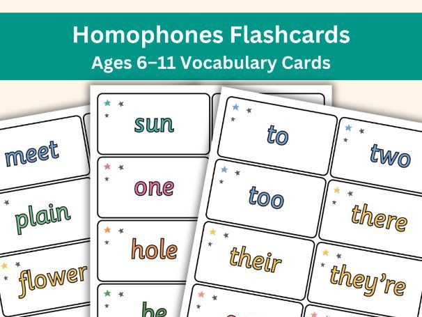 Homophones Flashcards – 110 Cards to Teach Tricky Same-Sound Words