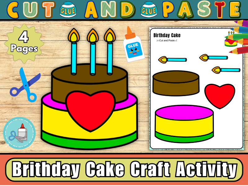 Birthday Cake Craft Activity – Printable Cut and Paste Cake Template for Kids