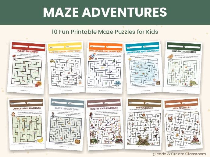 Maze Puzzle Worksheets Bundle | 10 Printable Mazes for Kids