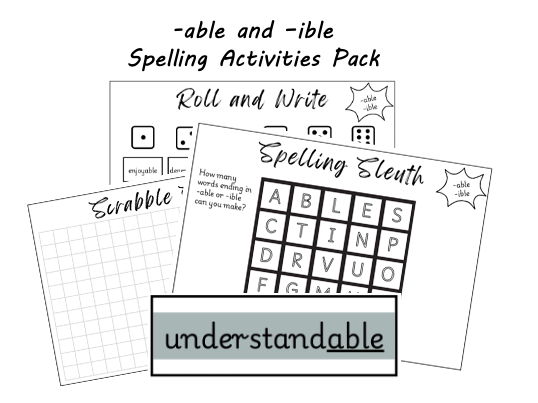 -able and -ible Spelling Activities Pack