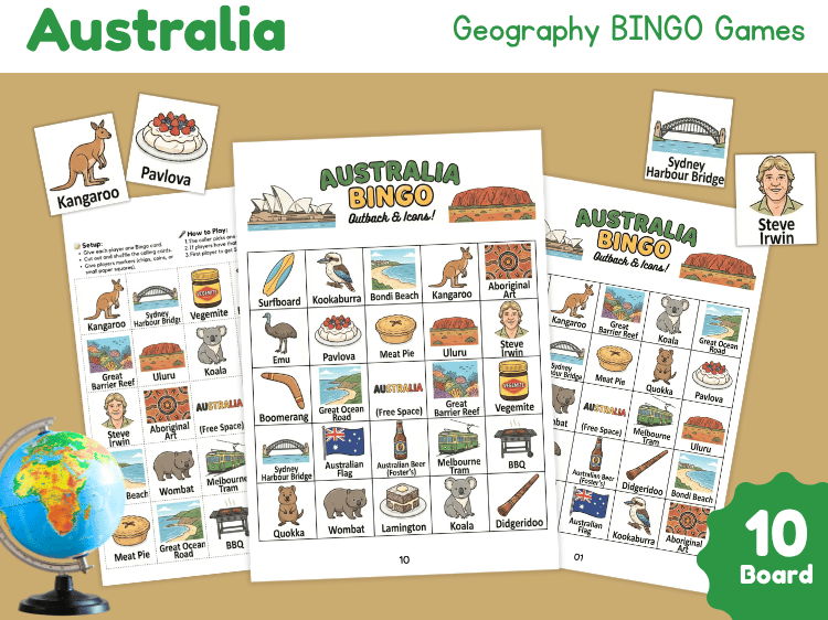 Australia Geography Bingo Game | Country Study & Culture Activity