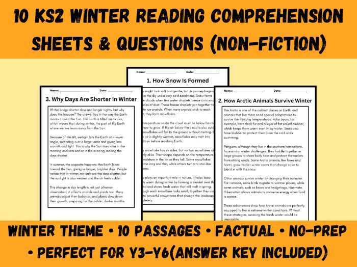 KS2 Winter Reading Comprehension Worksheets | 10 Passages + Questions | Answer Keys Included