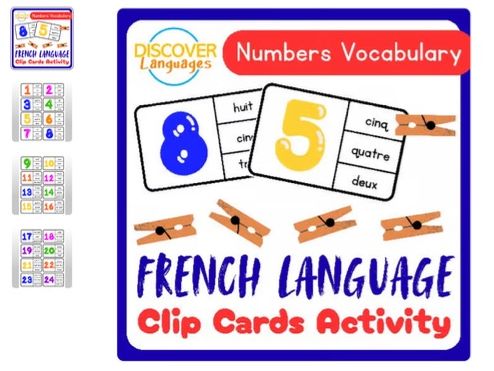 Beginner French Numbers Vocabulary Clip Cards Activity