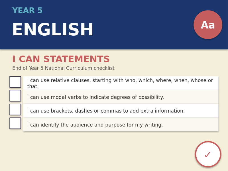 Year 5 English I Can Statements | End of Year National Curriculum Checklist