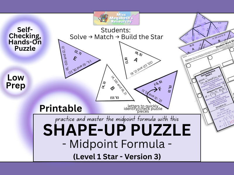 Shape-Up Puzzle - Midpoint Formula - Level 1 - Version 3 | Printable Math Activity / Puzzle