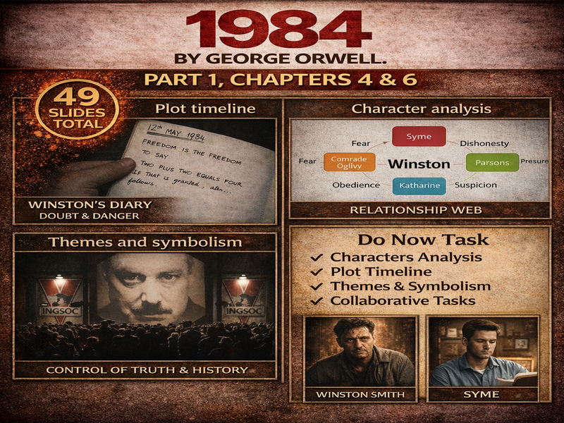 1984 by George Orwell PPT – Part 1 Chapters 4-6 | Lesson Slides & Activities