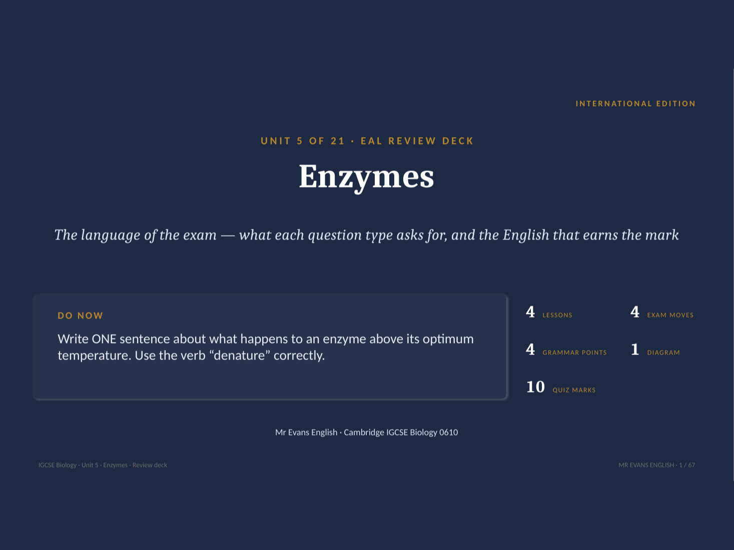 IGCSE Biology 0610 U5 Enzymes — EAL