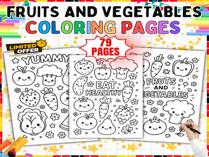 Fruits and Vegetables Coloring Pages | 79 Sheets | Healthy Eating Activity