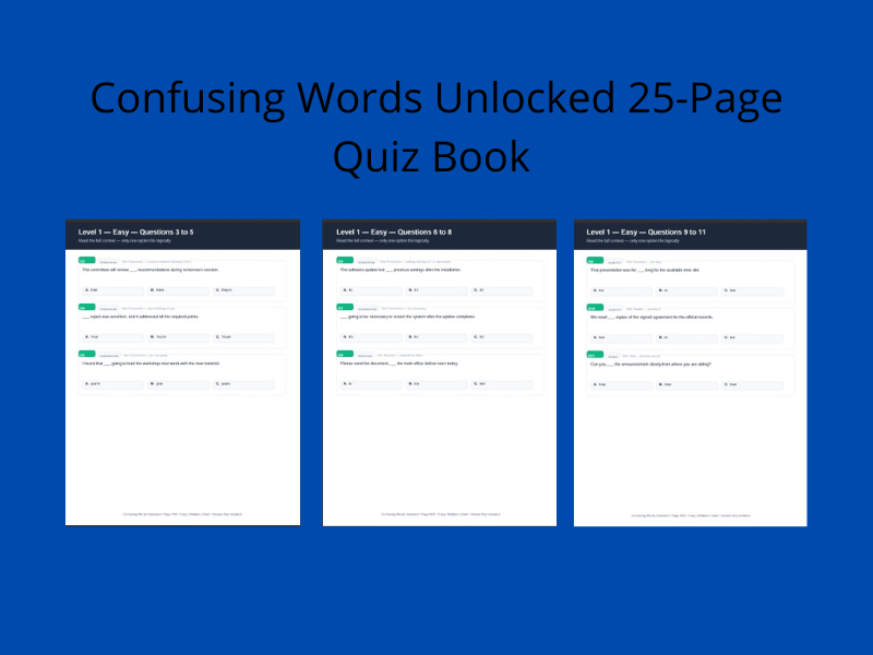 Confusing Words Unlocked 25-Page Quiz Book
