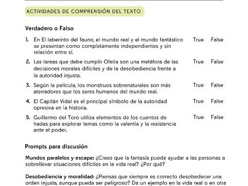 El laberinto del fauno Comprehension Activity Worksheet FREE