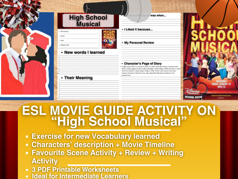 ESL Movie Guide Worksheets on High School Musical