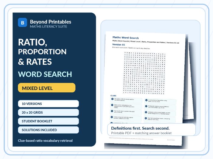 Ratio, Proportion and Rates of Change Strand Maths Word Search | 10 Printable Vocabulary Puzzles wit