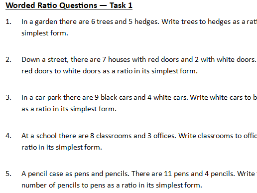 Writing and Simplifying Ratios (Worded)