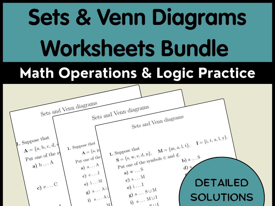 Sets & Venn Diagrams Worksheets Bundle | Math Operations & Logic Practice
