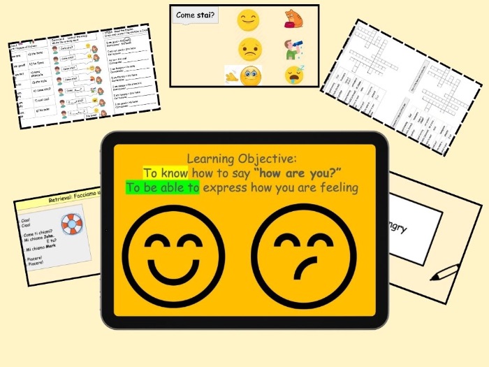 Year 7 Italian Greetings & How are you? / Come stai? LESSON 2 with WORKSHEET