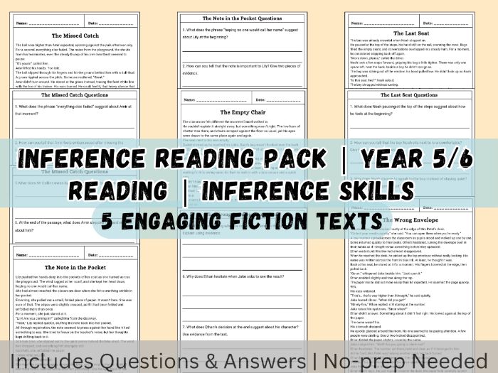 Year 5/6 Inference Reading Comprehension | Content Domain 2d | 5 Fiction Texts Ks2& Questions | KS