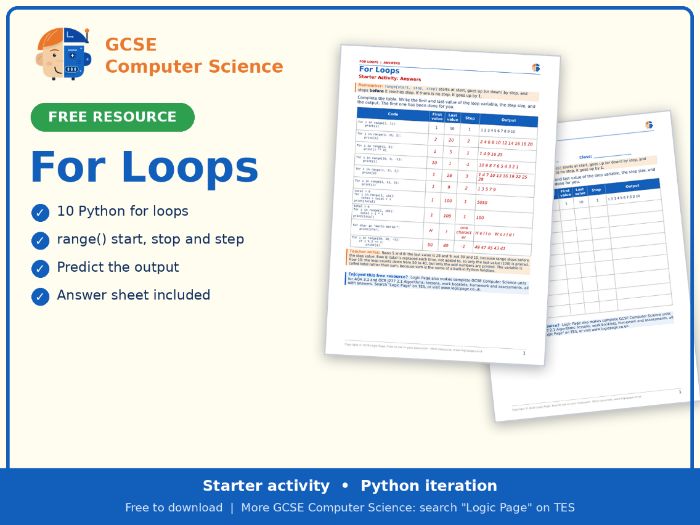 GCSE Python For Loops Starter Task