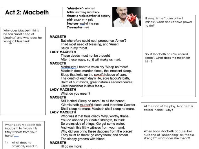 Macbeth Act 2 Scene 2 Floating Questions Analysis Worksheet