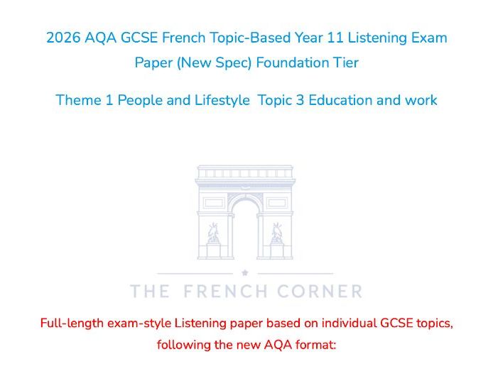 2026 AQA GCSE French Foundation Listening Paper 1.3 Education and work with Realistic Exam Audio