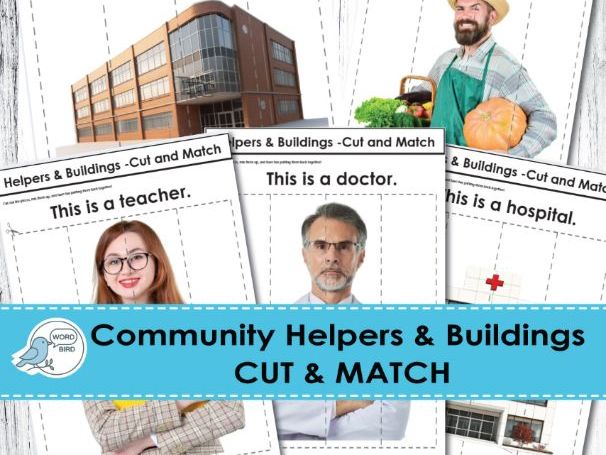 Community Helpers & Buildings Cut and Match – Speech Therapy, ESL, Early Learning