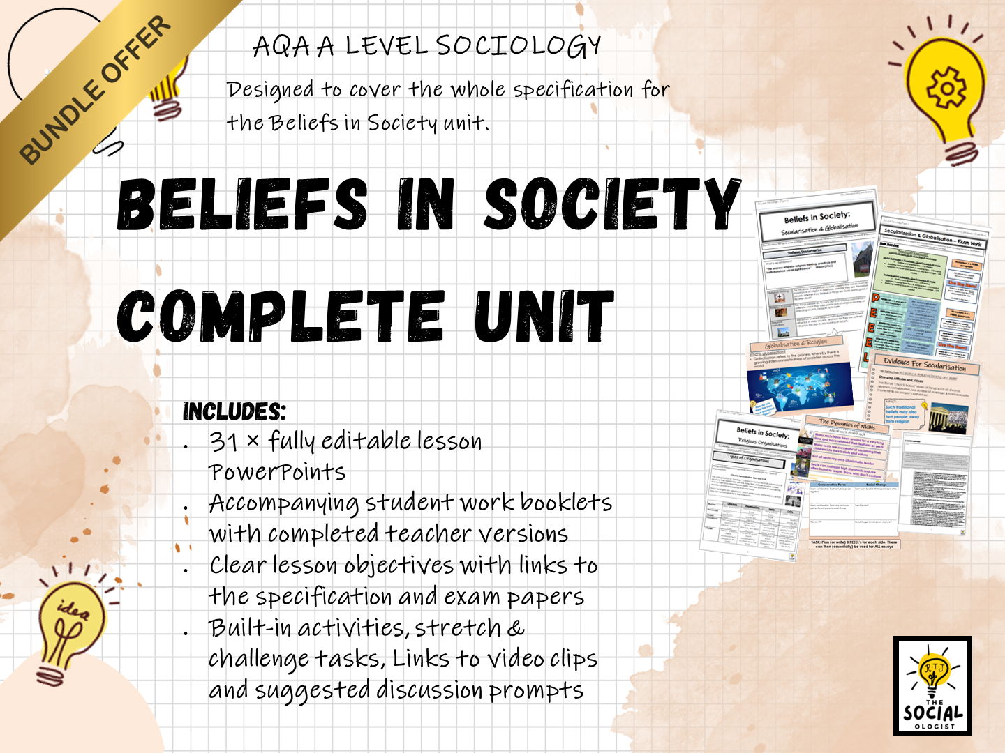 AQA A level Sociology - Beliefs in Society - Complete Unit - Bundle