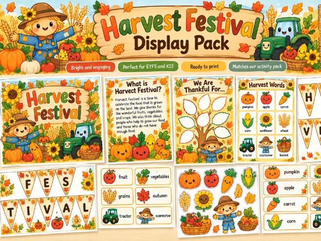 Harvest Festival Display Pack | Posters, Bunting, Labels & Cut-Outs | EYFS & KS1