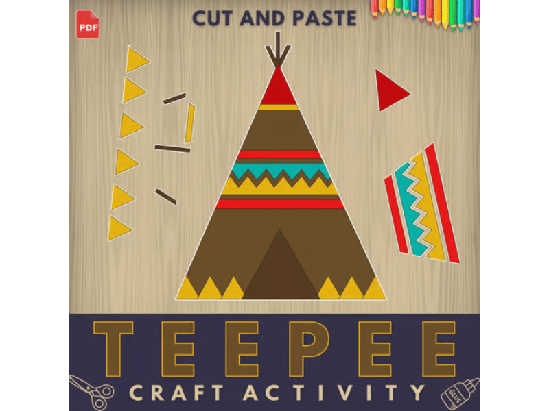 Teepee Craft Activity | Cut and Paste Native American Shelter Craft for Kids