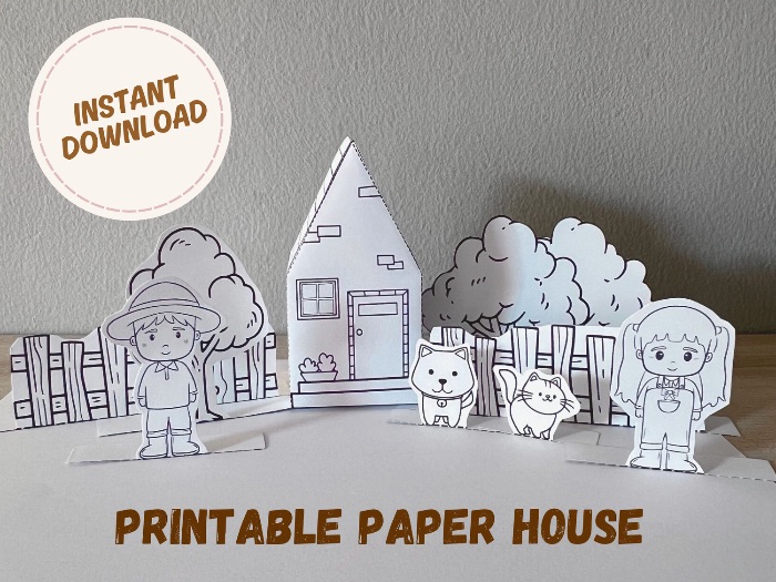 3D Craft DIY House paper template for kids