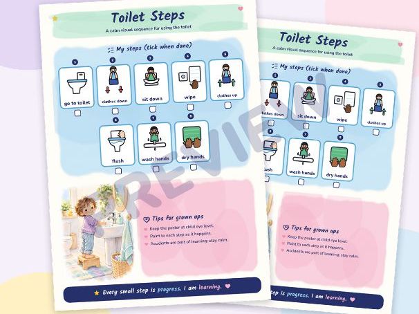 Toilet Steps: Visual Sequence Poster for Home and School