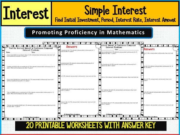 Simple Interest Rates Problems Worksheets Math