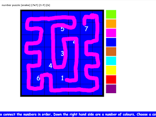number puzzles [snake] [7x7 grid] [1-7] [b]