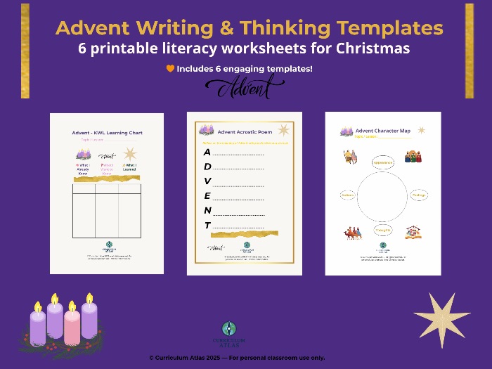 Advent Writing & Thinking Templates — 7 Printable Literacy Worksheets for December