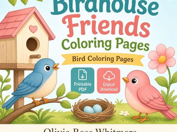 Birdhouse Friends Coloring Pages | Bird Coloring Pages | Printable PDF | Digital Download