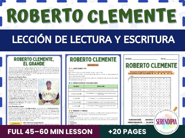 Roberto Clemente Biography Reading Comprehension Activities Spanish B2-C1 Level | Hispanic Heritage