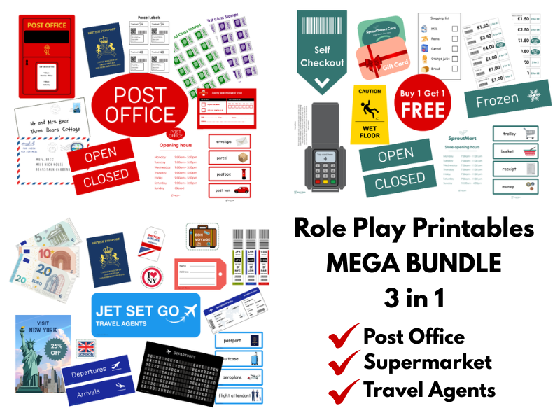 Role Play Bundle – Post Office, Supermarket & Travel Agents | EYFS & KS1