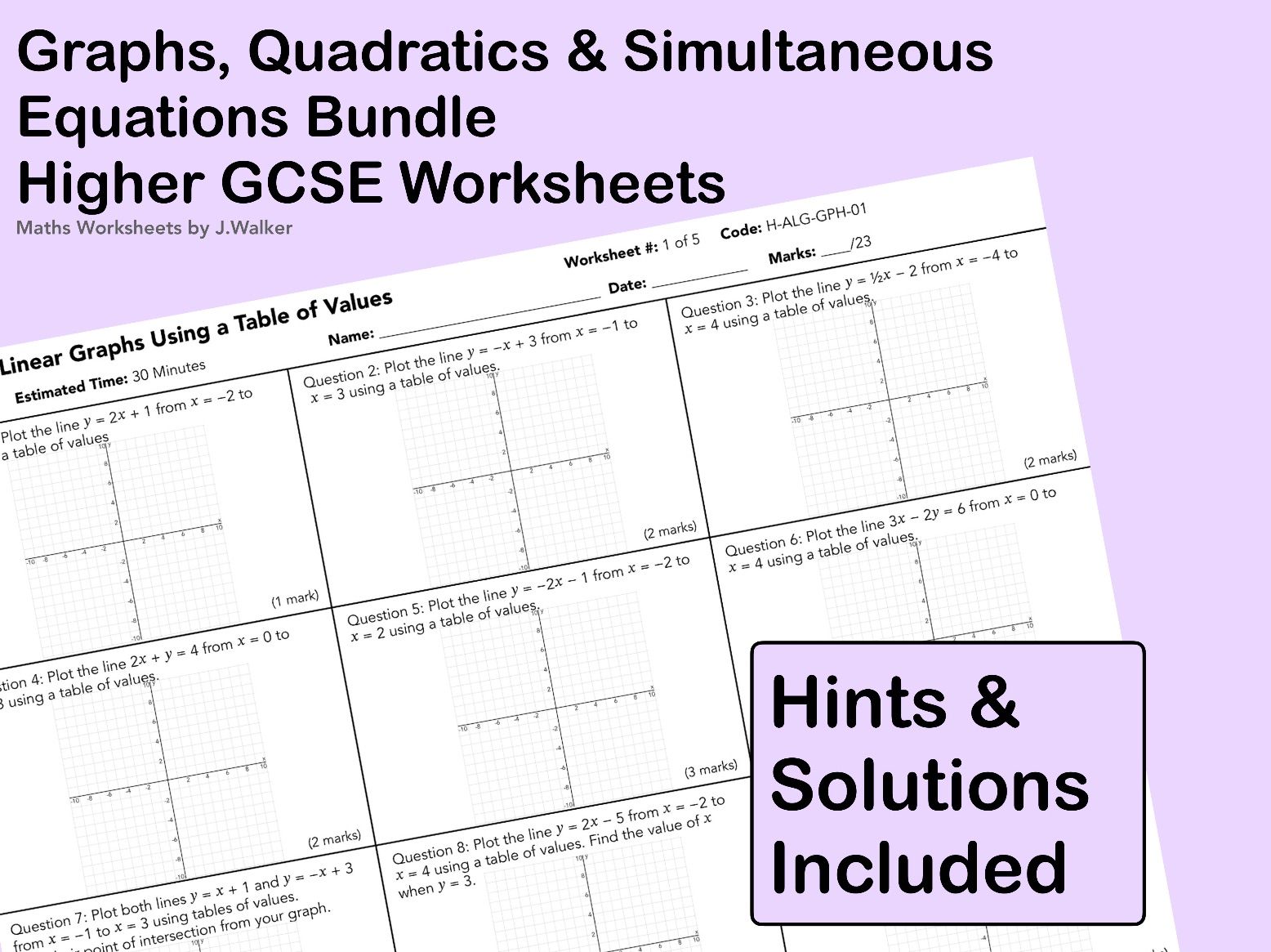 GCSE Maths: Graphs, Quadratics & Simultaneous Equations Bundle - Higher Tier