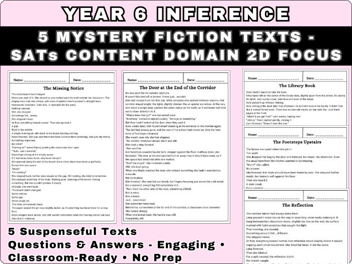 Year 6 Inference Reading Comprehension | SATs Content Domain 2d | 5 Mystery Fiction Texts | KS2