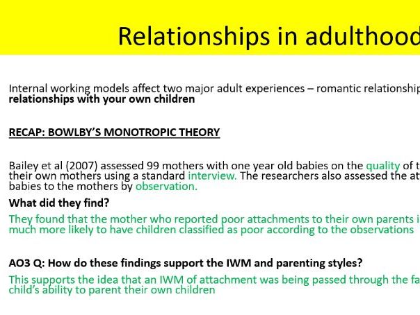 2025 spec AQA Psychology early attachment later relationships