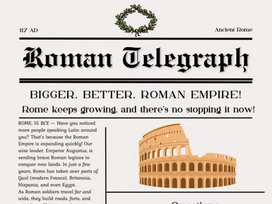 Ancient Rome- script, colouring, reading comprehensions, newspaper