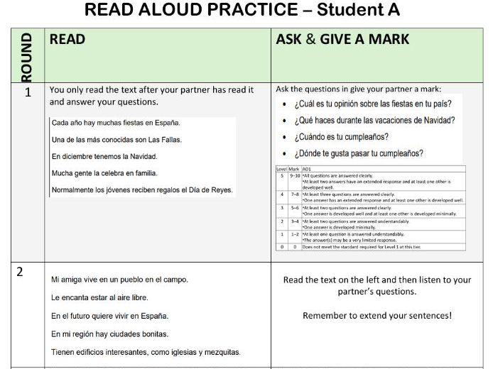 (New Spanish AQA 2026 GCSE) Read aloud - 3 lessons (with built-in audios and worksheets) - 8692